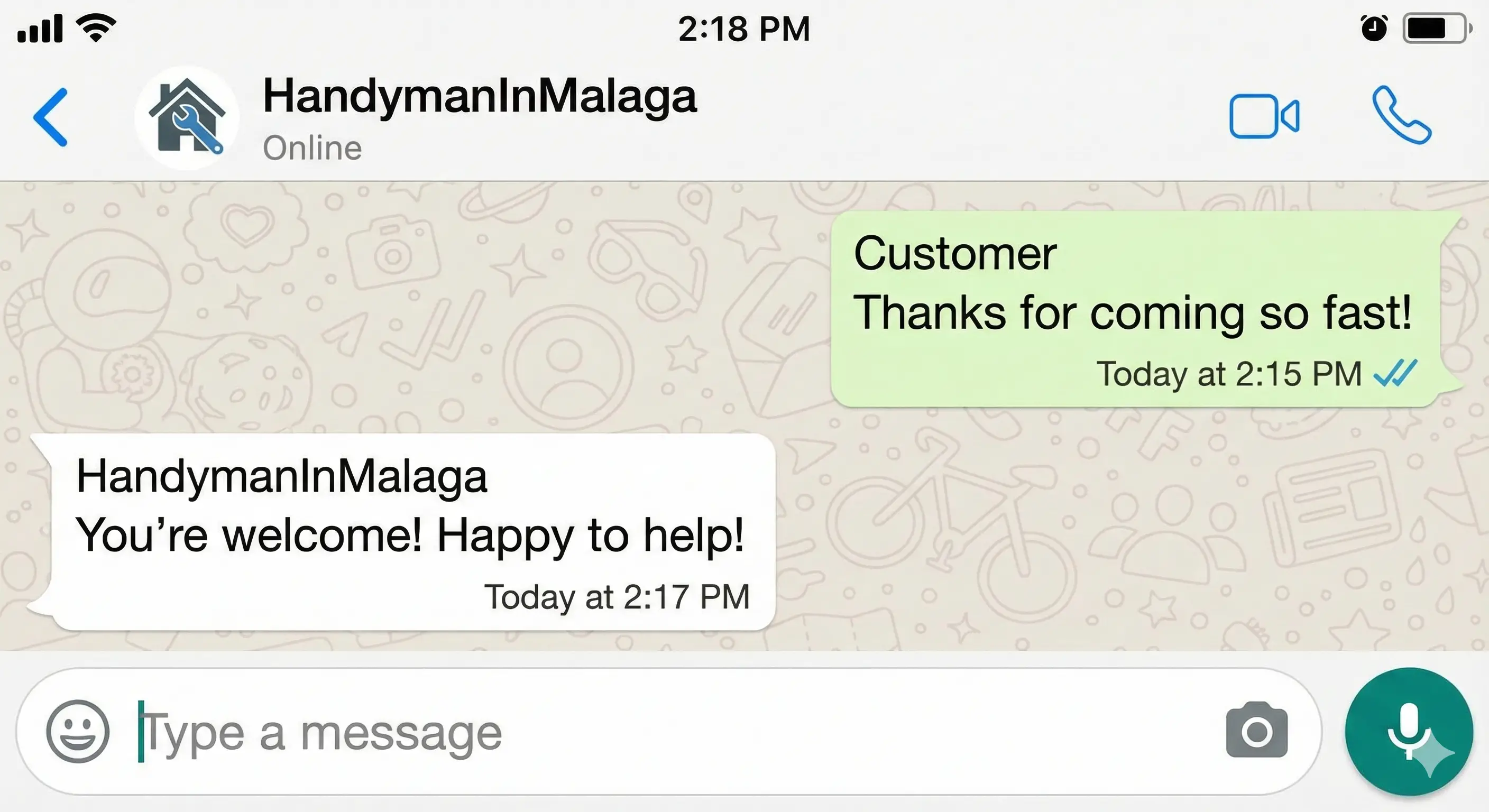 WhatsApp conversation showing quick response and satisfied customer